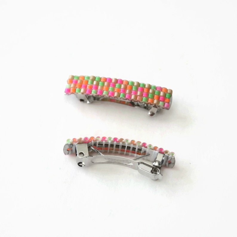 Green Orange Pink Mini Neon Beaded French Barrettes 40mm