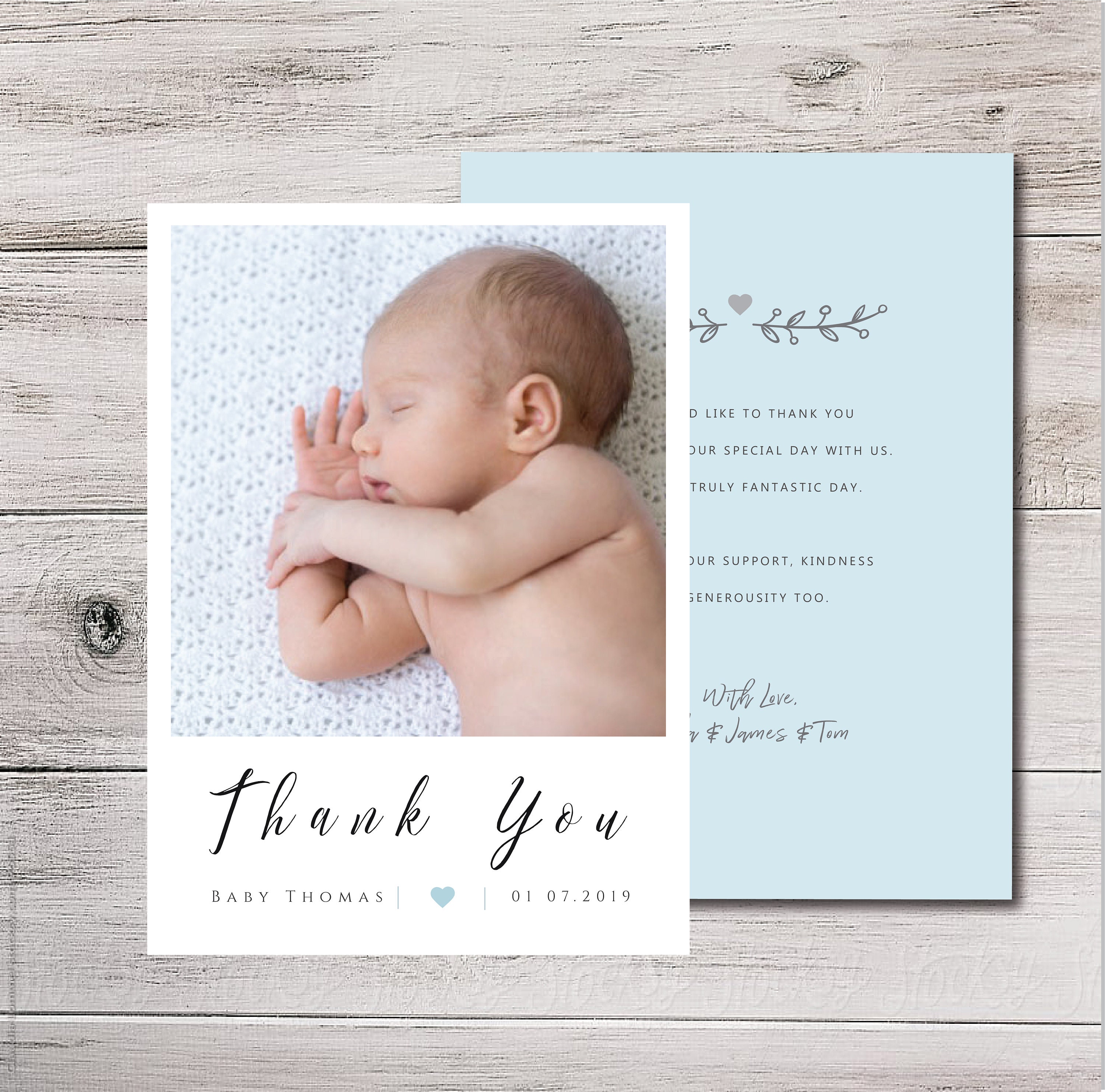 Baby Thank You Cards With Photo Birth Announcement Thank You Etsy UK