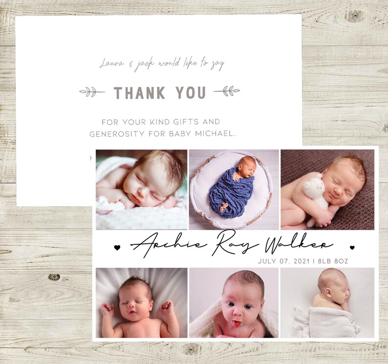 Baby Thank You Cards Baby Thank You Card With Photo Etsy UK