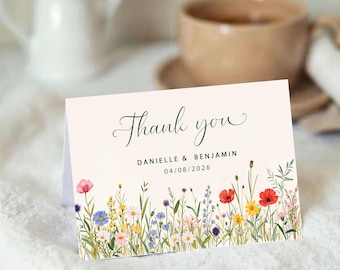 Personalised Wildflower Thank You Cards, Wedding Gift