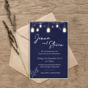 Fairy Lights Wedding Invitation Template: Rustic Mason Jars - Etsy