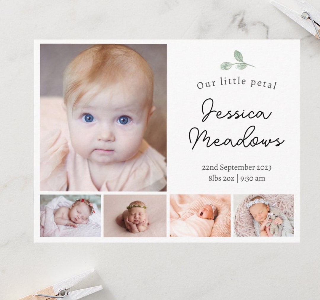 Birth Announcement Cards With Photo Multi Photo Birth Etsy