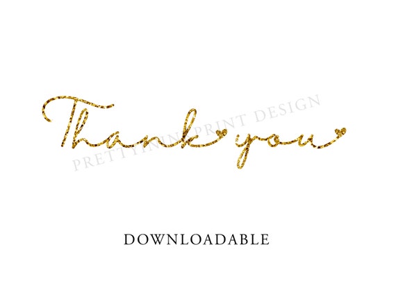 Script Heart Thank You PNG, Download Thank You Writing SVG, Gold.
