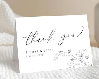 Botanical Wedding Thank You Cards, Personalised Wildflower Design