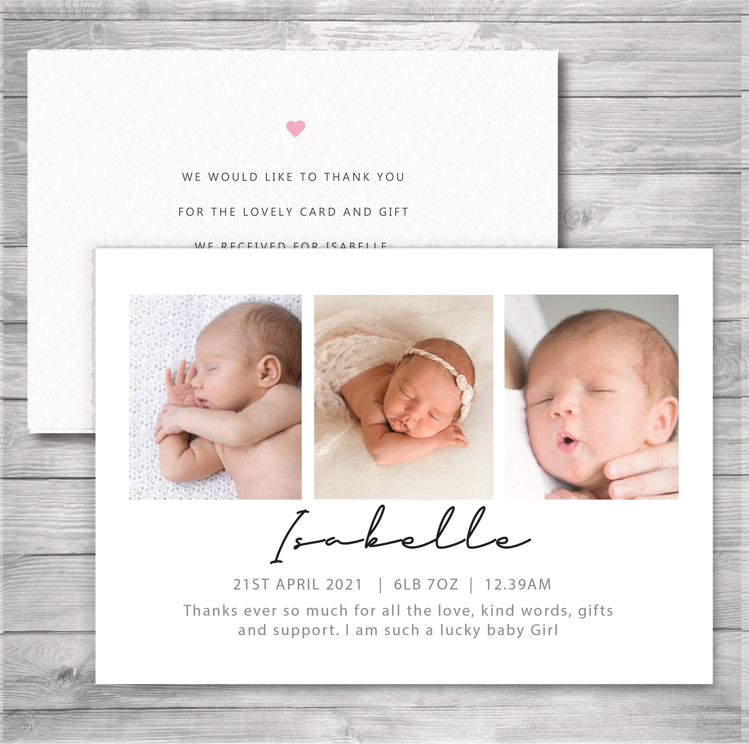 Childrens Thanks New Baby Card Girls Thank You Card With Photo Baby Thank You Card Pack Birth Announcement Personalised Thank You Cards