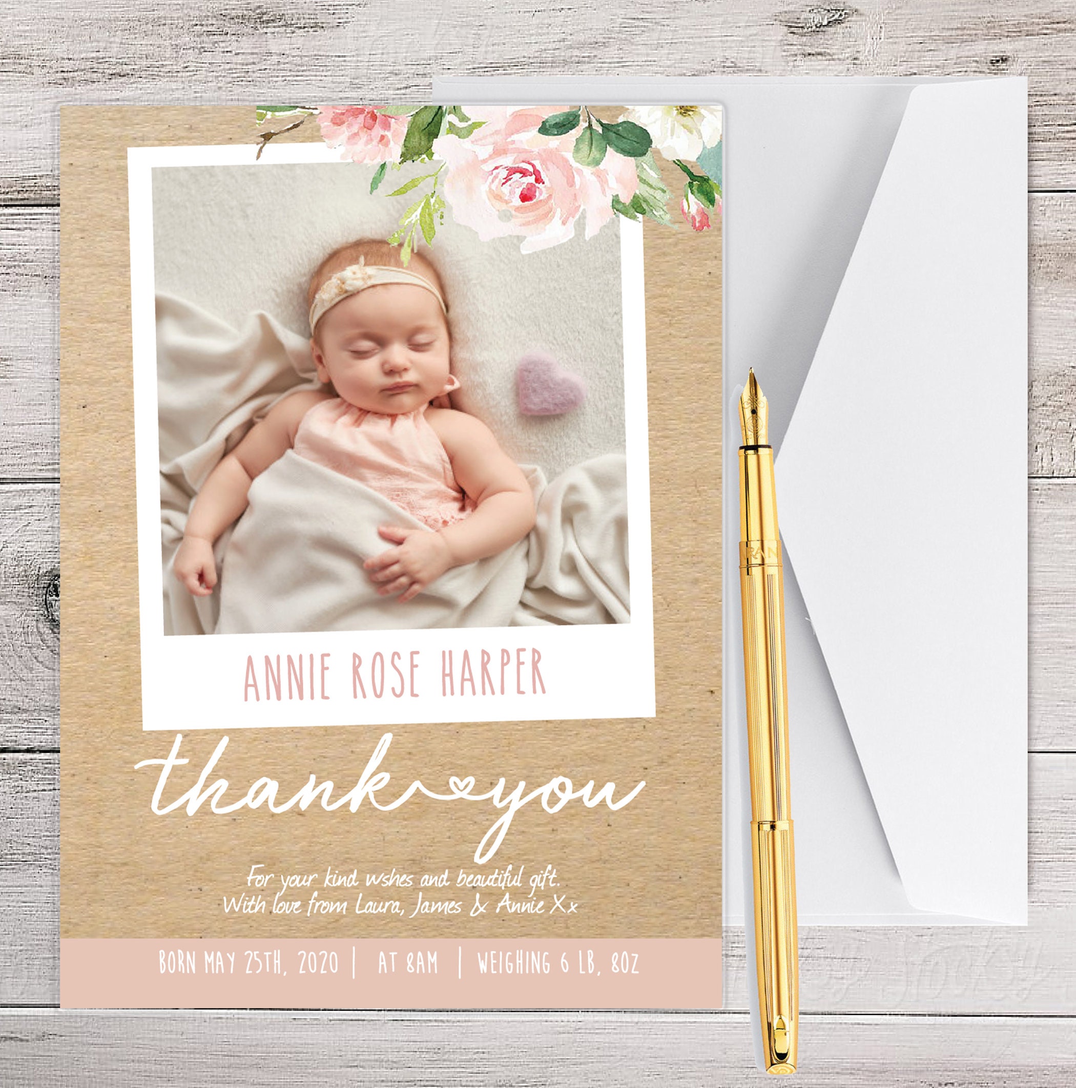 Baby Thank You Cards Baby Thank You Card With Photo Etsy UK