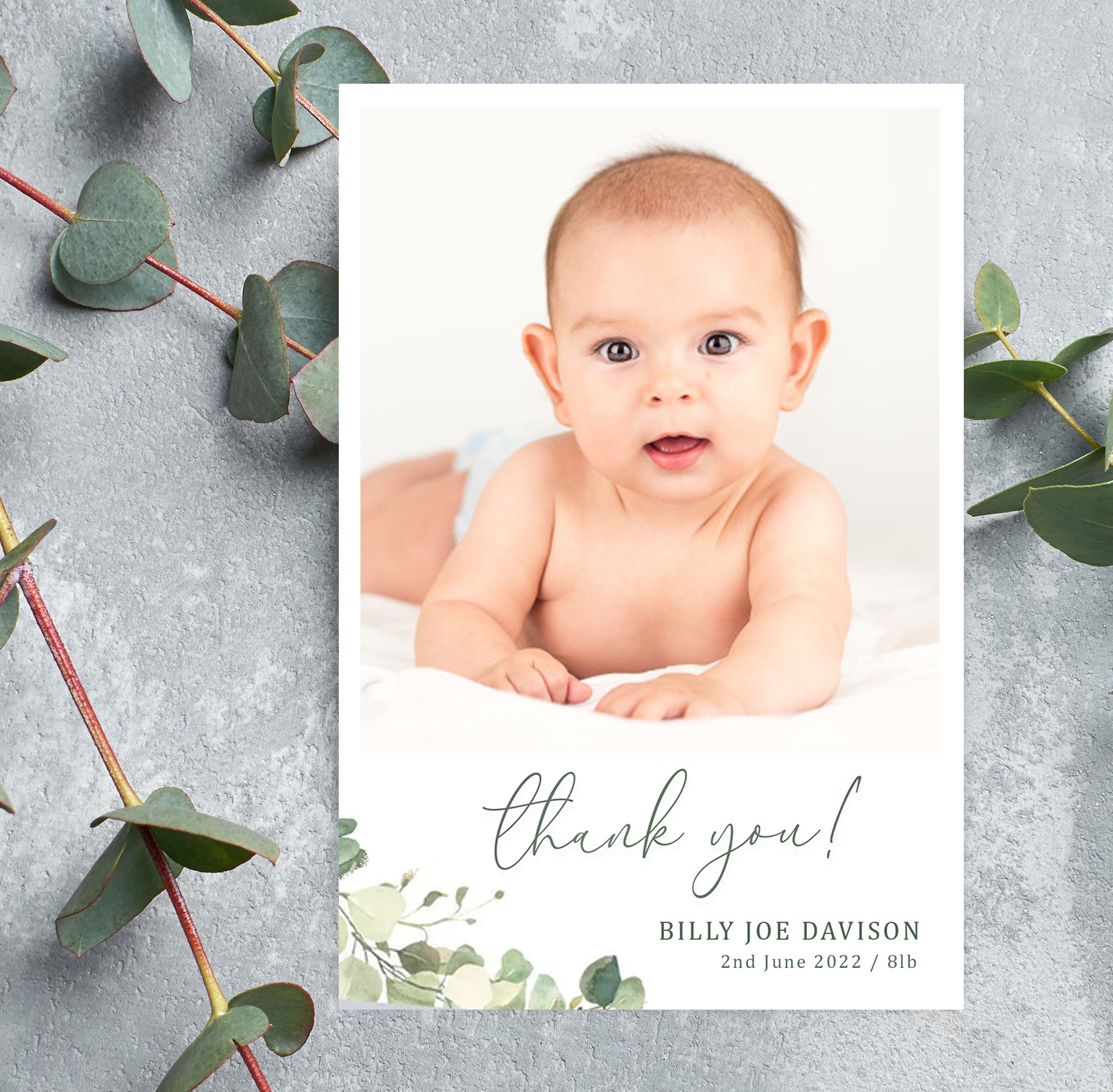 Baby Thank You Cards With Photo Birth Announcement Thank You Etsy UK