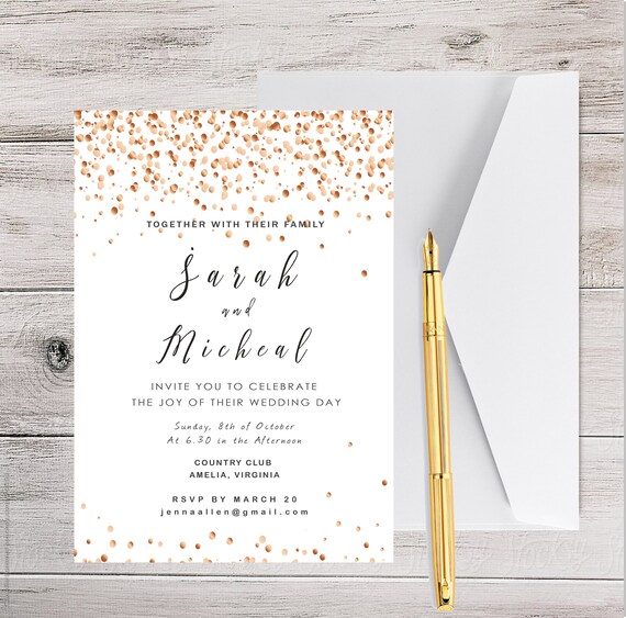Reception Invitation Gold Wedding Evening Invitation Etsy