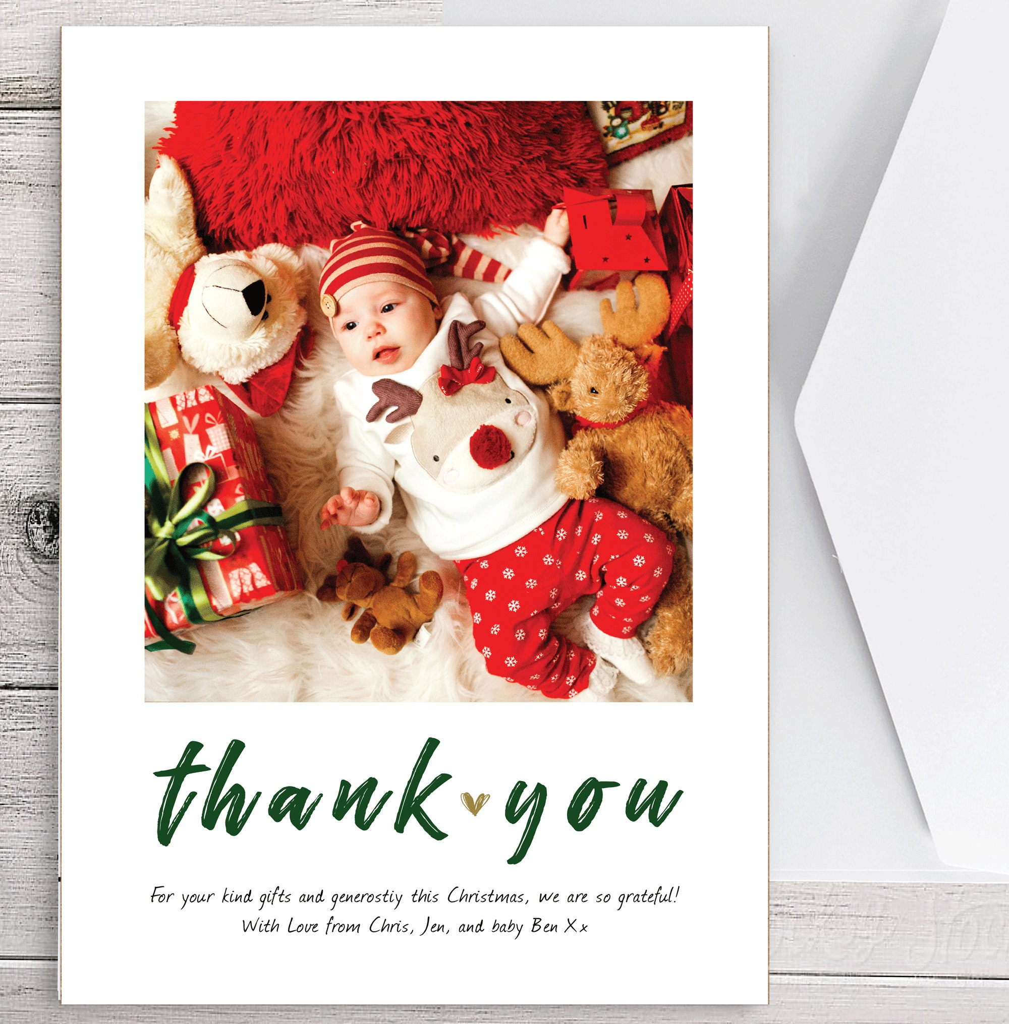 Personalised Photo Merry Christmas Cards or Thank You Cards With Free Envelopes