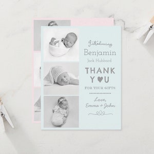 New Baby thank you cards, baby thank you card photo, baby blue baby photo thank you, baby pink thank you card, birth announcement blue