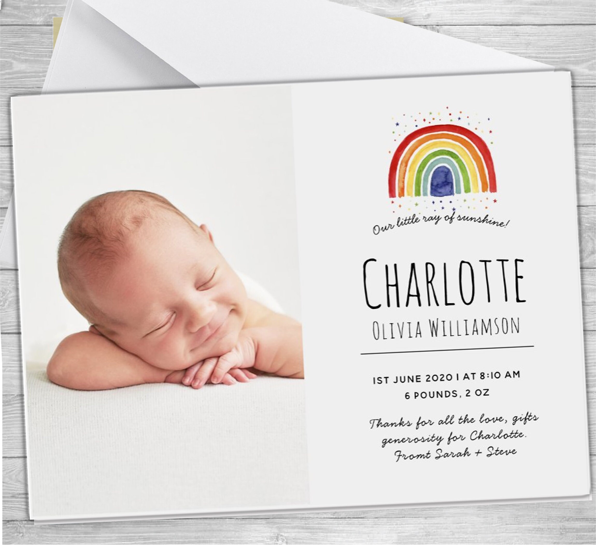New Baby Thank You Cards Birth Announcement Photograph Photo Etsy