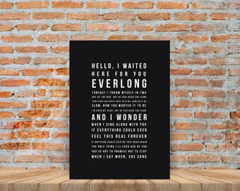 Everlong, Foo Fighters Lyrics, LARGE PRINT, Song lyrics wedding gift, 1st anniversary gift, any song, any colour, song lyric wall art