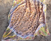 Panther (leopard) silk scarf - Animal design wrap - Large hand painted silk shawl with a wild animal - Natural autumn design silk accessory