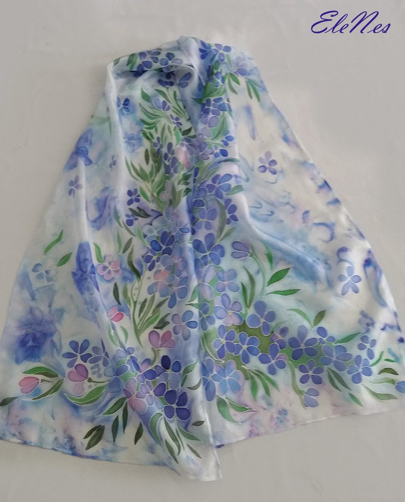 Hand Painted Silk Scarf With Wildflowers Handpainted Silk - Etsy