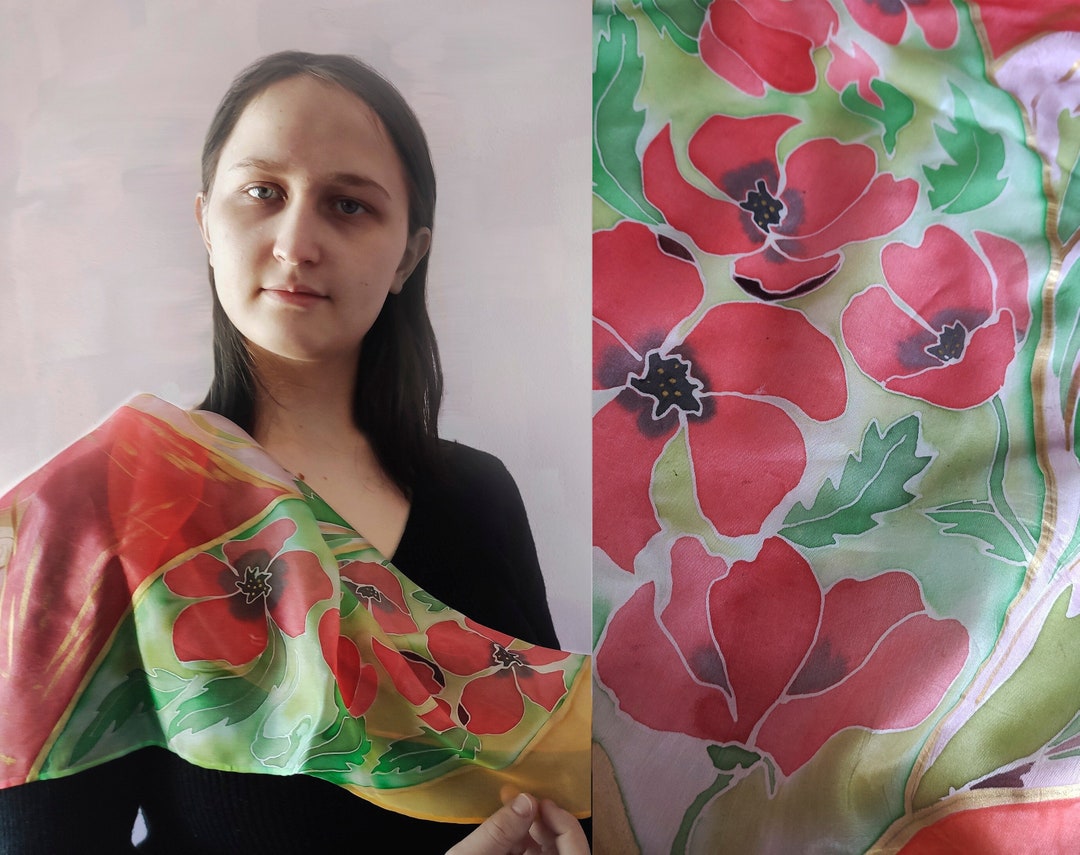 Foulard Carré 100% Soie 53x53 Cm - Motif Fleur Gris, Multifonction