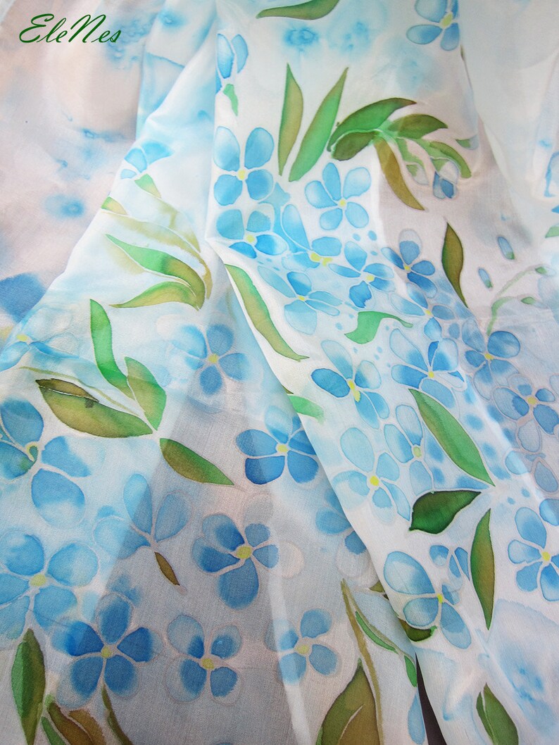Blue Circle Hand painted Linen Scarf