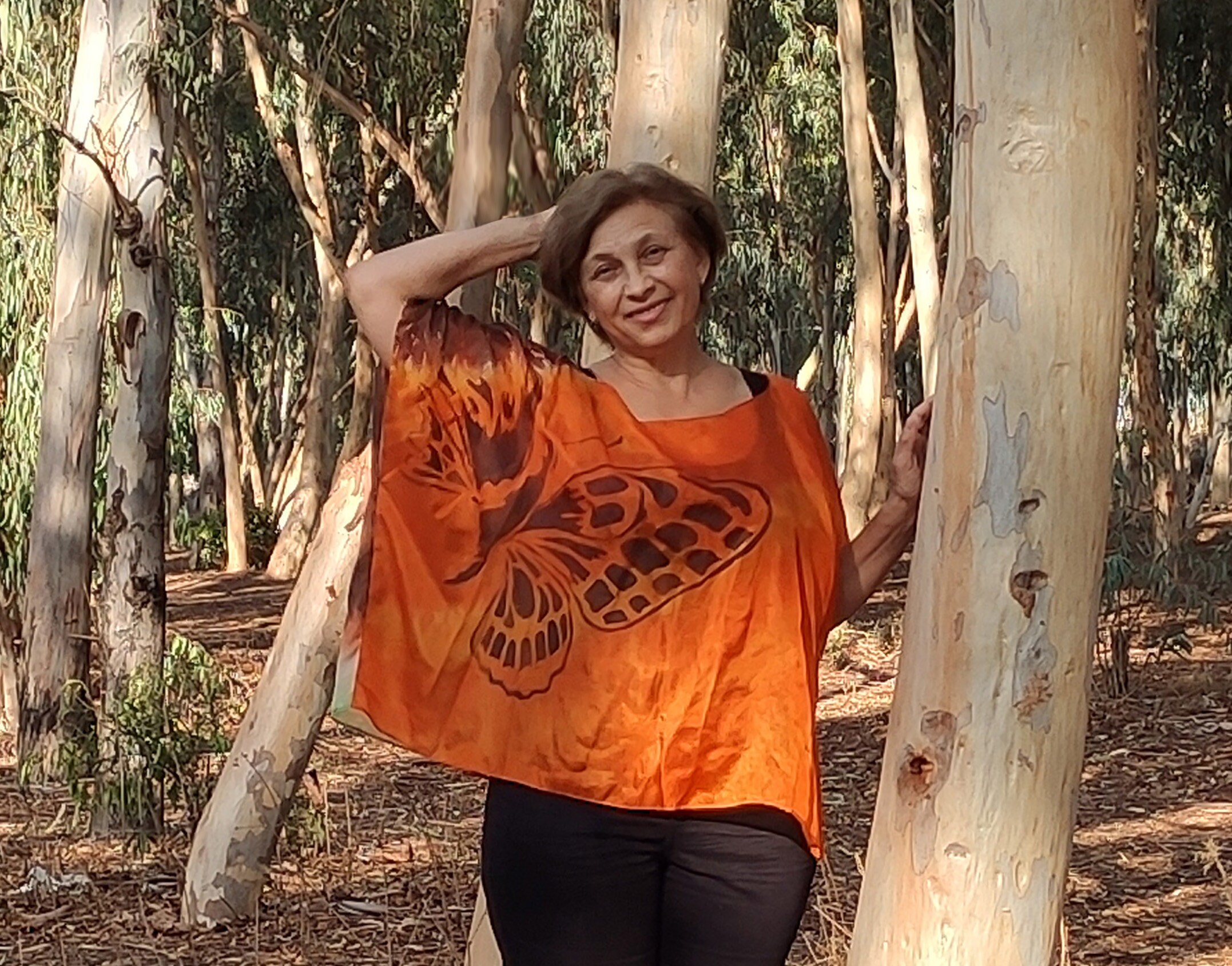 Hand Painted Natural Silk Blouse With a Big Brown Butterfly on - Etsy