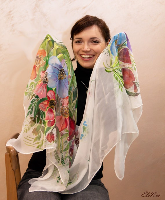 Bright Floral Silky Scarf  Belvedere Silk Scarf Floral Multicolor Bright Large Square  main image 3