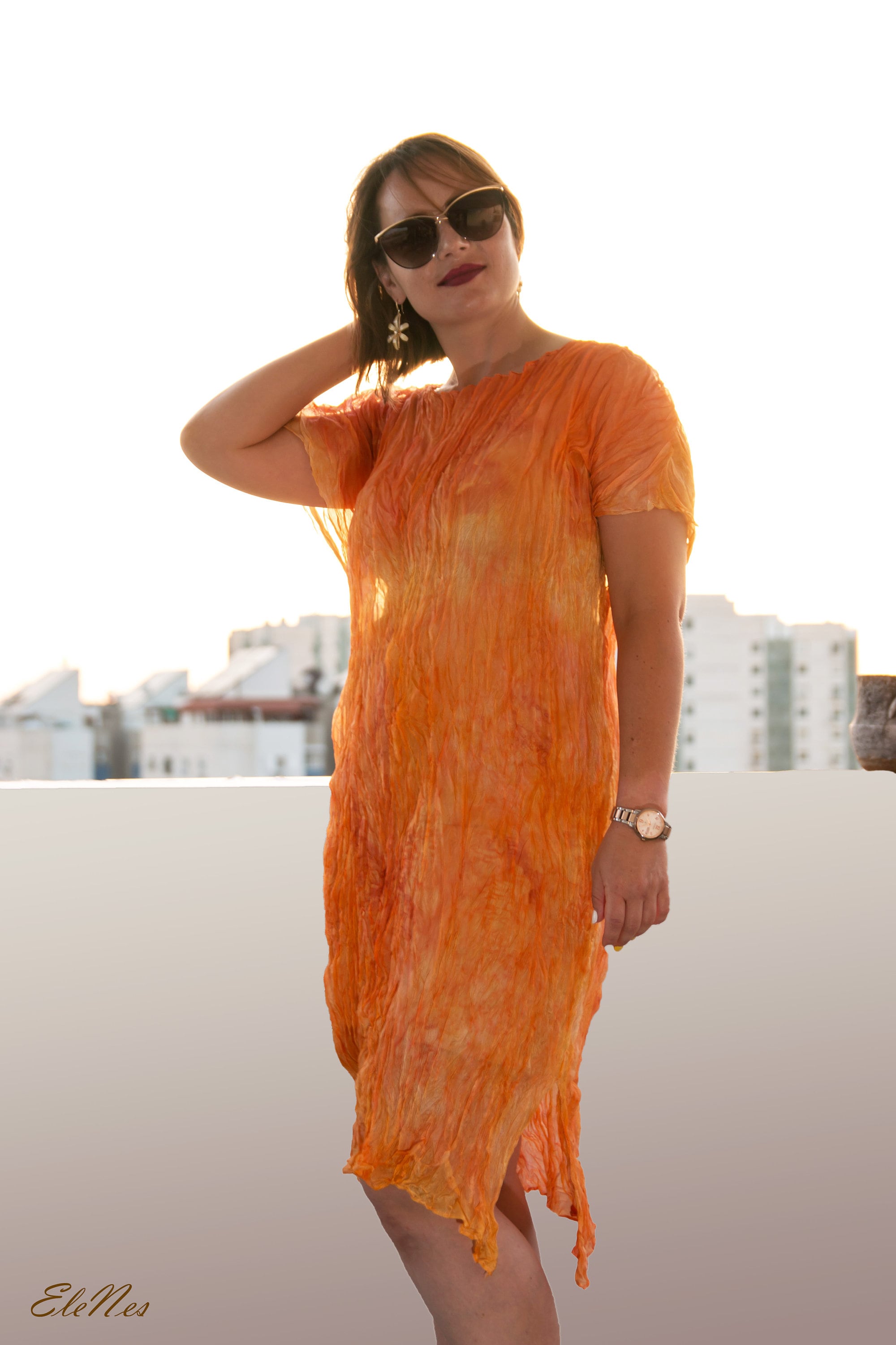 Robe Longue En Soie Orange Laundry - Taille 6/Moyenne, Neuve Avec étiquette
