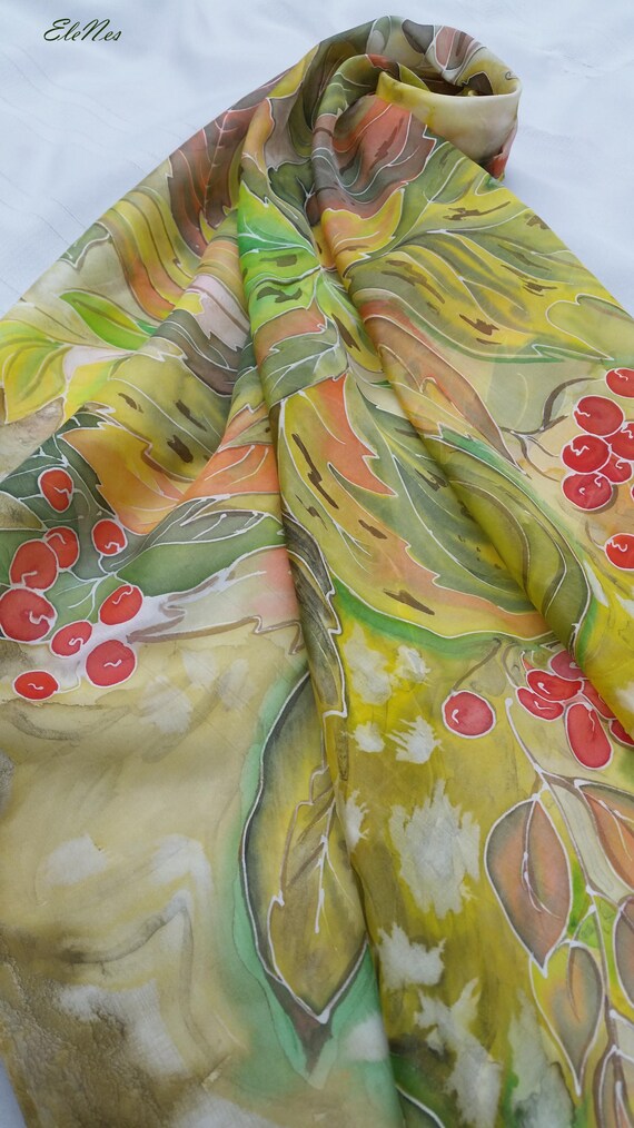 Ready for Shipping, Hand Painted Square Silk Scarf With  display picture 1