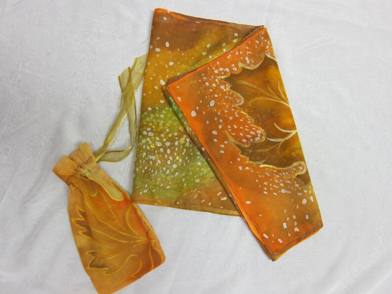 Hand painted orange silk scarf with fall mapple leaves, Autumn leaves handpainted shawl, Fall leaves silk accessory for woman, For order image 7