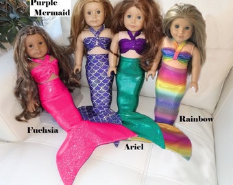 Mermaid Tail Doll Outfit for 18" dolls similar to American Girl. Double check color choice - 24 Colors! Mermaid Costume.
