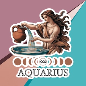 Adesivo de astrologia do zodíaco de Aquário - Design de lua e estrelas celestiais para decoração de bruxa // Presentes para namorada