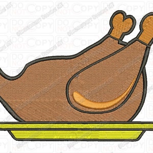 May include: A brown cartoon turkey leg on a yellow plate. The turkey leg is on a white background.