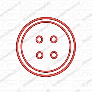 May include: Red button with four holes and a double red outline.