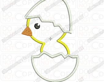 Diseño de bordado de pollito y huevo en tamaños 3x3, 4x4 y 5x5