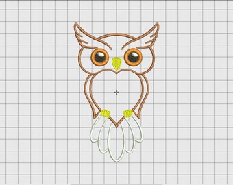 Owl Applique Embroidery Design in 3x3 4x4 5x5 and 6x6 Sizes