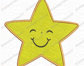 Smiling Star Embroidery Design in 1x1 2x2 3x3 4x4 and 5x7 Sizes
