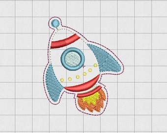 Rocket Ship Felt Embroidery Design in 1.5&quot; 2 inch and 3&quot; Sizes