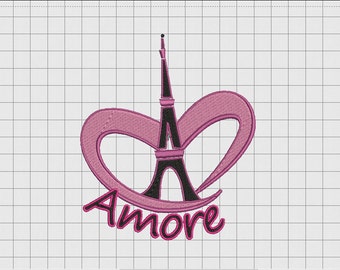 Desenho de bordado Torre Eiffel Amore Love nos tamanhos 4x4 5x5 e 6x6