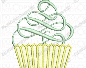 Fancy Swirl Cupcake 1 Full Stitch Embroidery Design in 3x3 4x4 and 5x7 Sizes
