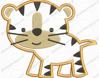 Playful Tiger Applique Embroidery Design in 4x4 and 5x7 Sizes