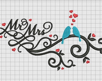 Mr. and Mrs. Wedding Announcement Embroidery Design in 4x4 5x7 and 6x10 Sizes