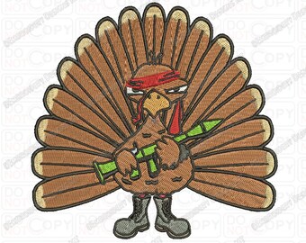 Rambo Thanksgiving Turkey Embroidery Design in 3x3 4x4 and 5x7 Sizes