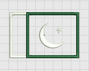 Design de bordado com aplique de bandeira do país do Paquistão em tamanhos 3x3 4x4 e 5x7