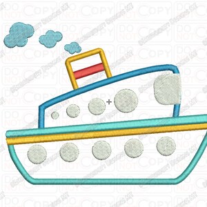 Tug Boat 3 Layer Applique Embroidery Design in 4x4 and 5x7 Sizes