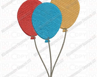 3 Balloons on String Embroidery Design in 2x2 3x3 4x4 and 5x7 Sizes