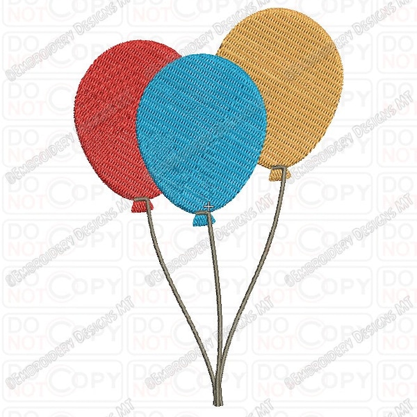 3 Balloons on String Embroidery Design in 2x2 3x3 4x4 and 5x7 Sizes