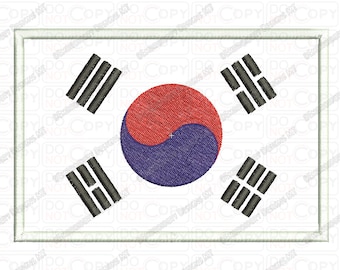 South Korea Korean Flag Applique Embroidery Design in 4x4 and 5x7 Sizes