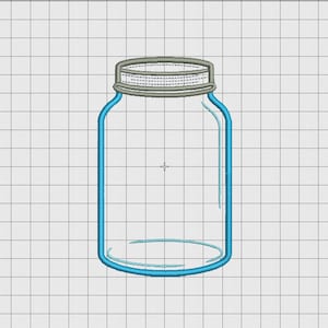 May include: A clear glass jar with a gray lid. The jar is outlined in blue.