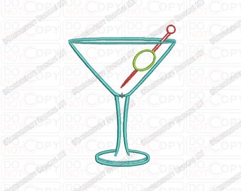 Martini Glass with Olive Outline Embroidery Design in 2x2 3x3 4x4 5x5 and 6x6 Sizes