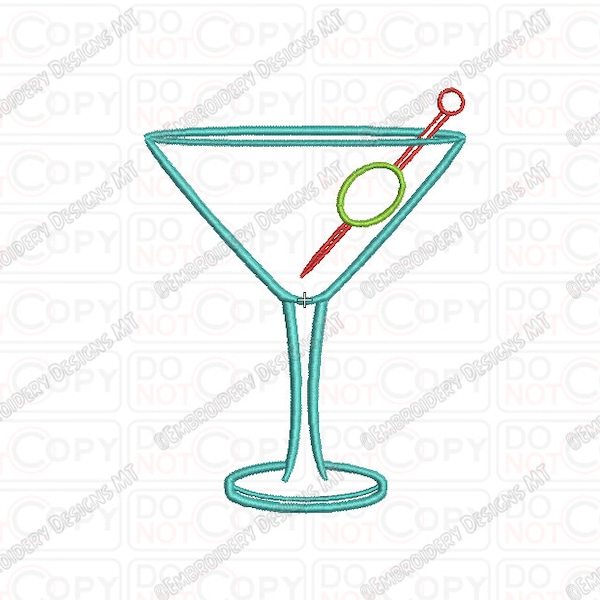 Martini Glass with Olive Outline Embroidery Design in 2x2 3x3 4x4 5x5 and 6x6 Sizes