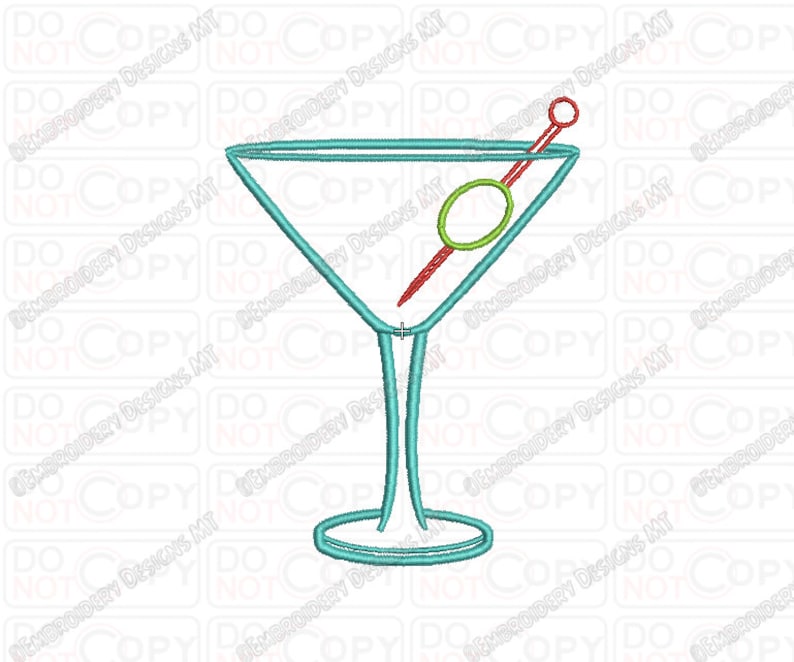 Martini Glass With Olive Outline Embroidery Design in 2x2 3x3 Etsy