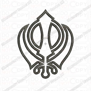Khanda-sikhisme Sikh religieus symbool stoffen borduurontwerp in de maten 3 x 3, 4 x 4 en 5 x 7