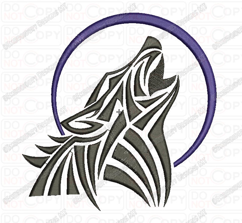 Wolf howling moon tribal embroidery design in 3x3 4x4 and 5x7  etsy