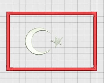 Design de bordado com aplique de bandeira do país da Turquia em tamanhos 3x3, 4x4 e 5x7